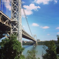 Suspension bridge over river