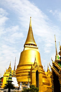 Low angle view of pagoda against sky