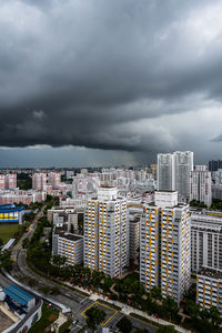 High angle view of buildings against sky in city