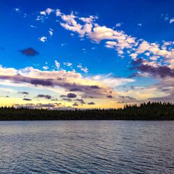 Scenic view of river at sunset