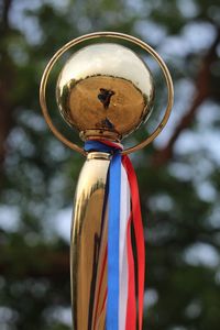 Low angle view of multi colored metallic structure