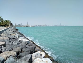 Scenic view of sea against clear sky