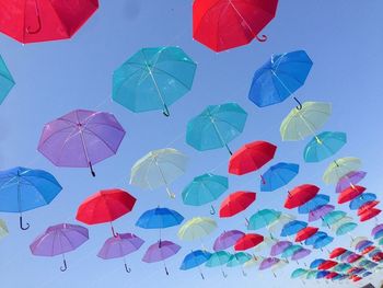 Low angle view of colorful balloons