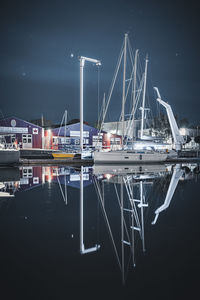 View of harbor at night