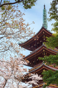 Low angle view of pagoda against sky