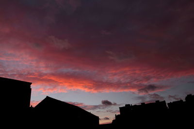 Low angle view of silhouette buildings against sky during sunset