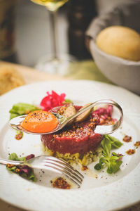 Close-up of salad in plate on table