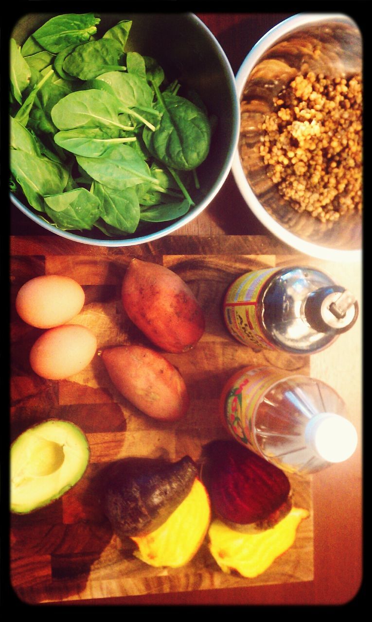 food and drink, transfer print, food, freshness, indoors, healthy eating, auto post production filter, still life, table, high angle view, vegetable, plate, ready-to-eat, bowl, close-up, leaf, directly above, no people, meal, variation