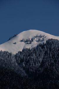 Scenic view of snowcapped mountains against clear blue sky