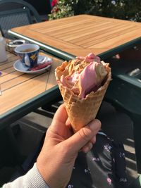 Hand holding ice cream cone