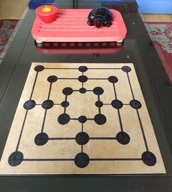 High angle view of chess board on table