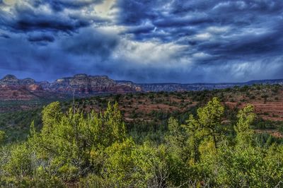 Scenic view of landscape against cloudy sky
