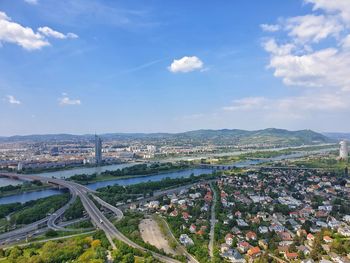 High angle view of townscape against sky