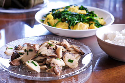 High angle view of food in plate on table