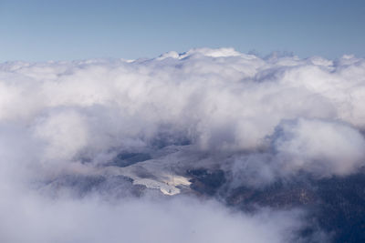 Aerial view of volcanic landscape against sky