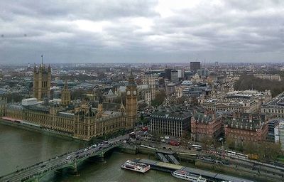 Cityscape against cloudy sky