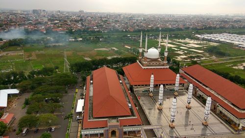 High angle view of buildings in city