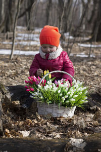 View of child on field during winter