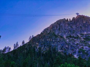 Low angle view of plants growing on rocky mountains against sky