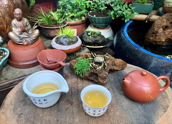 High angle view of food on table