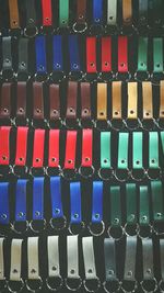 Full frame shot of colorful key rings for sale