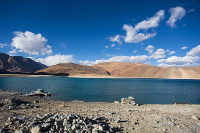 Scenic view of sea against blue sky