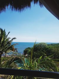 Scenic view of sea against clear blue sky