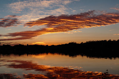 Scenic view of lake against sky at sunset