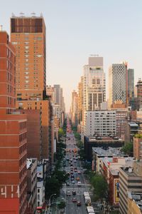 High angle view of cityscape against clear sky