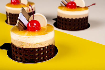 Close-up of dessert in plate on table