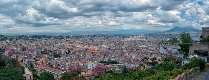 High angle shot of townscape against sky