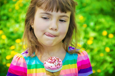 Close-up portrait of young woman blowing flowers