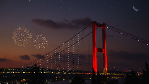 Amazing night firework at bosphorus bridge istanbul, 15 july turkey democracy and national unity day
