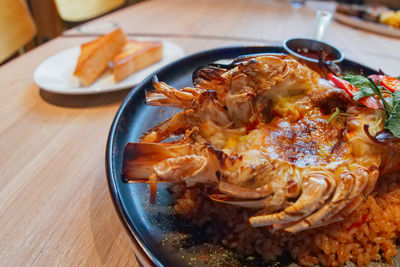 Close-up of food in plate on table