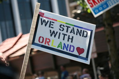 Banner with message during gay pride parade