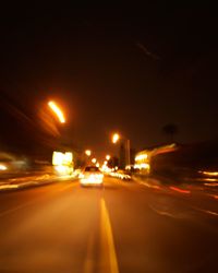 Light trails on road at night