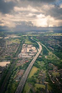 High angle view of cityscape against sky