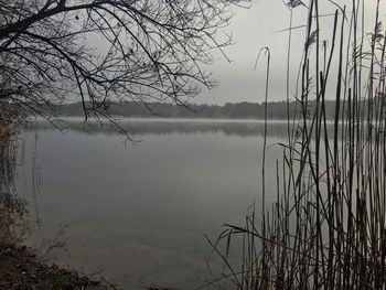 Scenic view of lake against sky at sunset