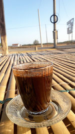 Close-up of coffee served on table