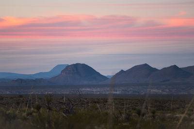 Scenic view of landscape against sky during sunset in big bend national park - texas