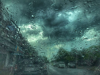 Full frame shot of raindrops on glass window