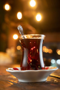 Close-up of tea cup on table