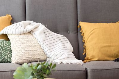 Cushions on sofa at home