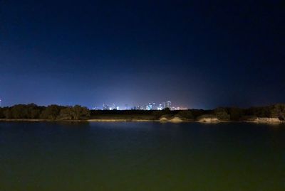 Scenic view of lake against clear blue sky