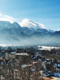 High angle view of townscape against sky during winter