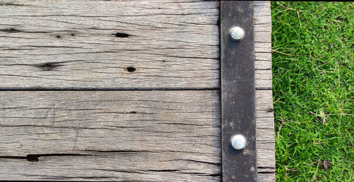 High angle view of old wooden plank