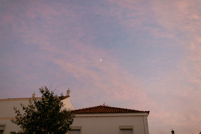 Low angle view of tree and building against sky