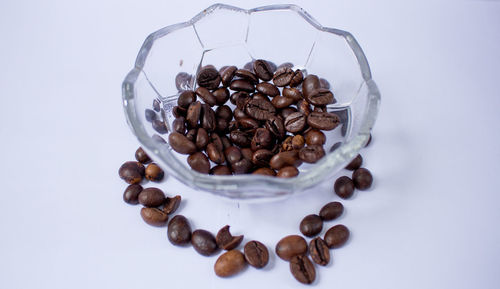 High angle view of coffee beans in glass