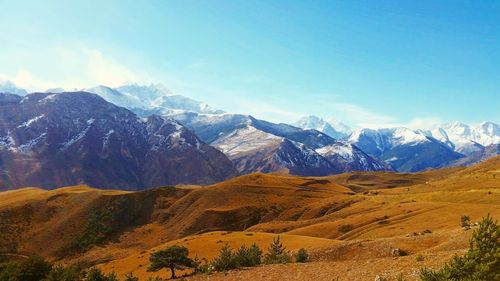 Scenic view of north ossetia-alania mountains against sky