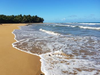 Scenic view of beach against clear sky